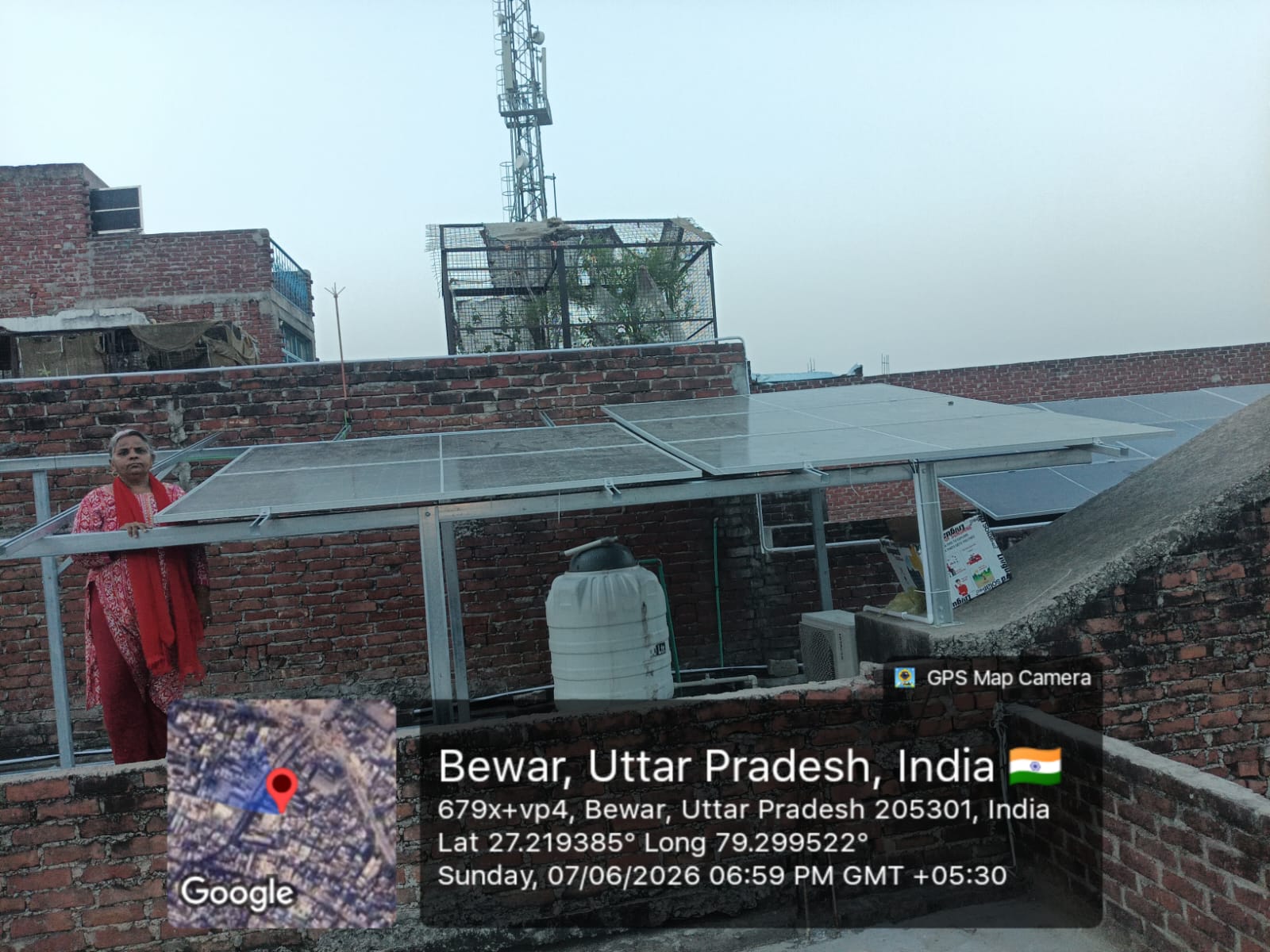 Residential rooftop panels in Bewar, Uttar Pradesh with the original location stamp