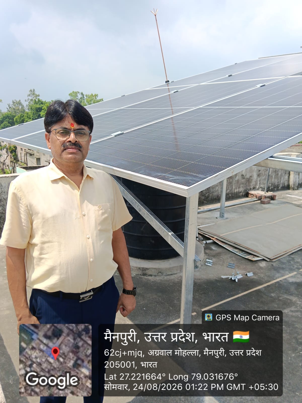 Rooftop solar panels in Agrawal Mohalla, Mainpuri with the original location stamp