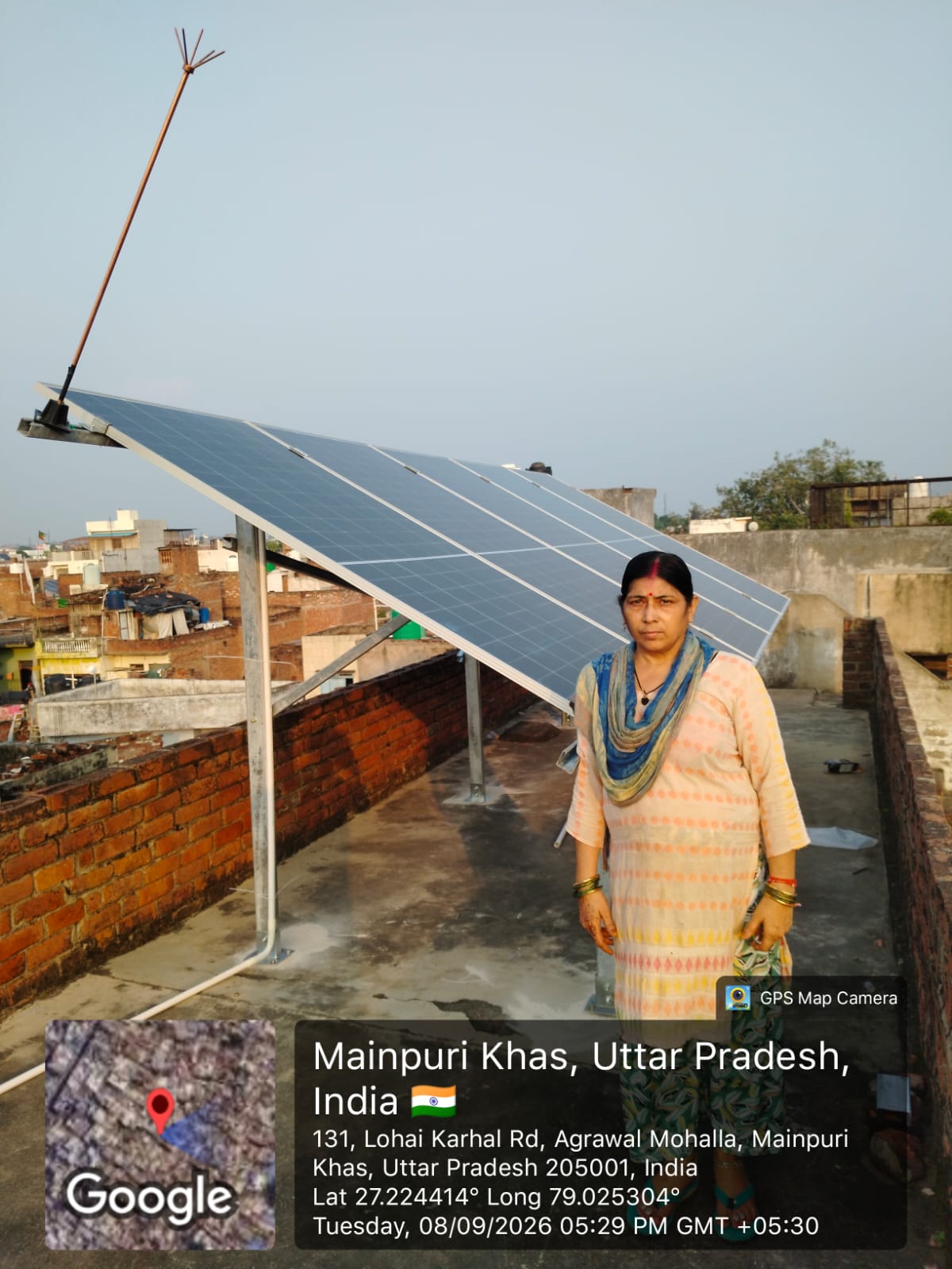 Rooftop solar installation in Mainpuri Khas with the original location stamp