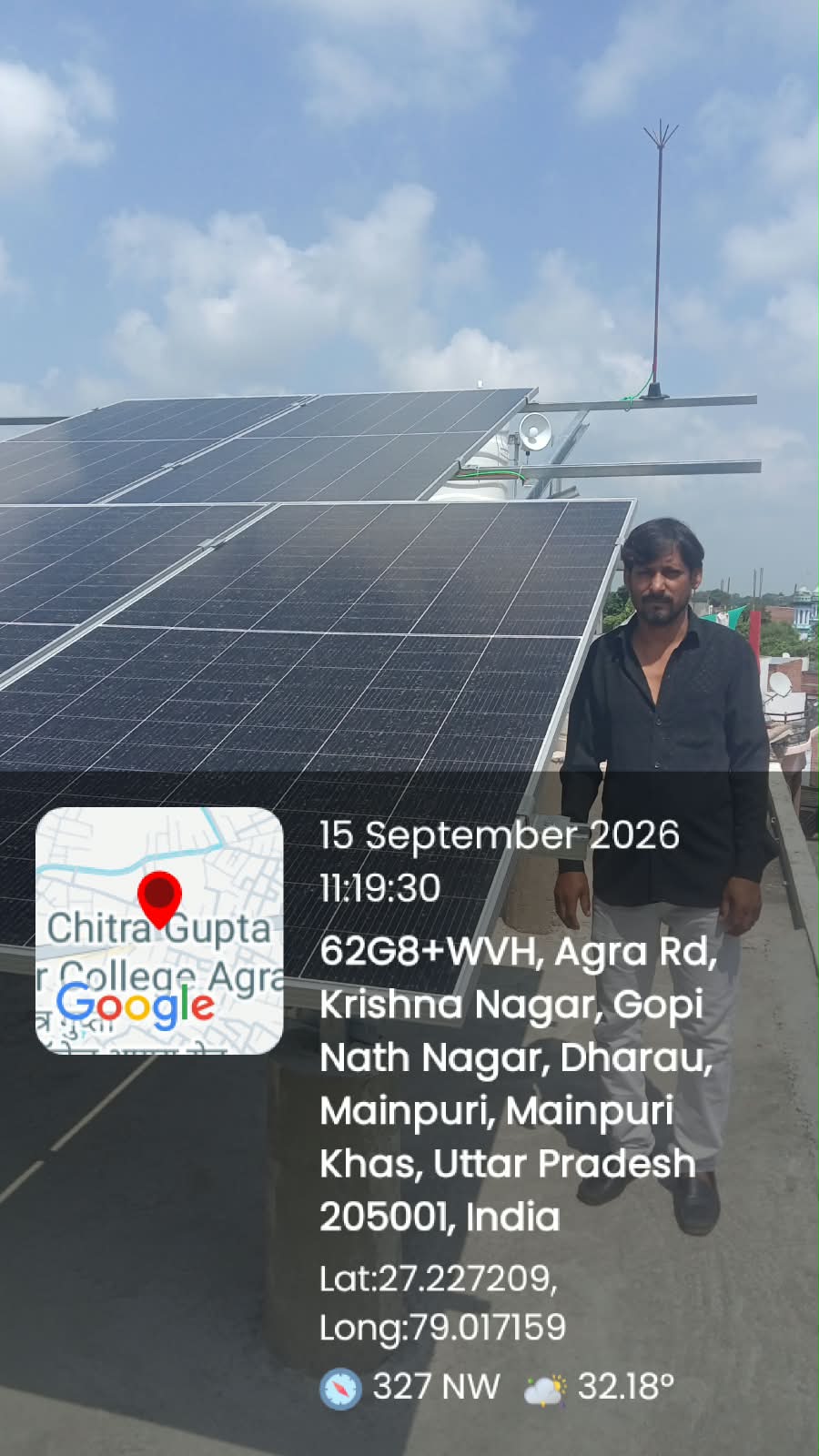 Rooftop panel array in Krishna Nagar, Mainpuri with the original location stamp