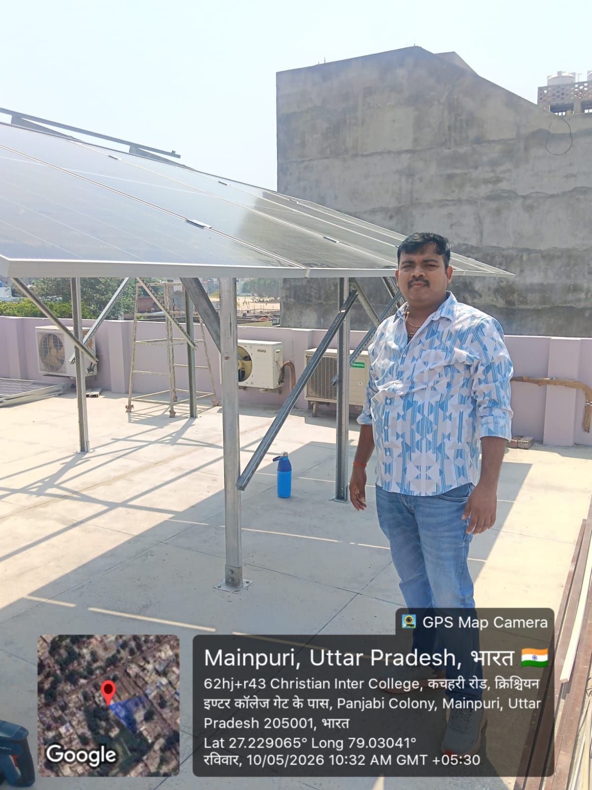 Home rooftop installation in Panjabi Colony, Mainpuri with the original location stamp